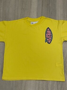 ZARA Boys Yellow Surf Graphic T-Shirt Size 8-9 (130cm) Summer Tee